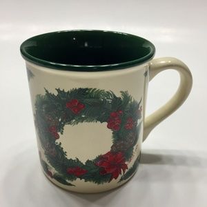 Vtg 90's Christmas Coffee Mug Holiday Wreath 11 oz